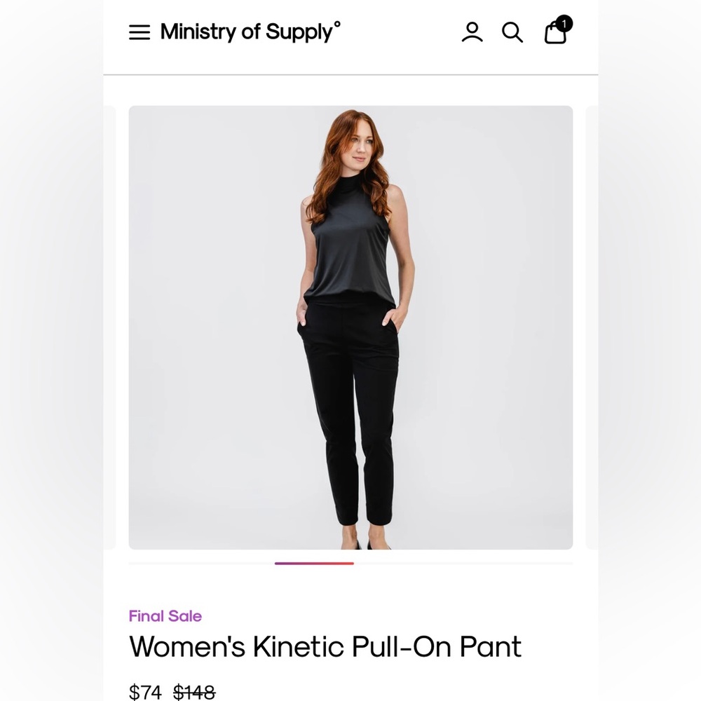 New Ministry of Supply 14 Black Women's Kinetic Pull-On Pant